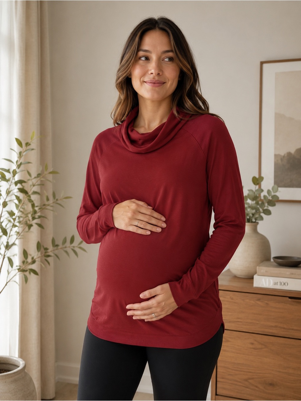 Isabel Maternity by Ingrid & Isabel Burgundy Cowl Neck Long Sleeve Maternity Top